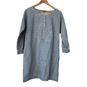 Theory Women’s Chambray‎ Denim Like Blue Cotton Linen Blend Long sleeve Dress 10